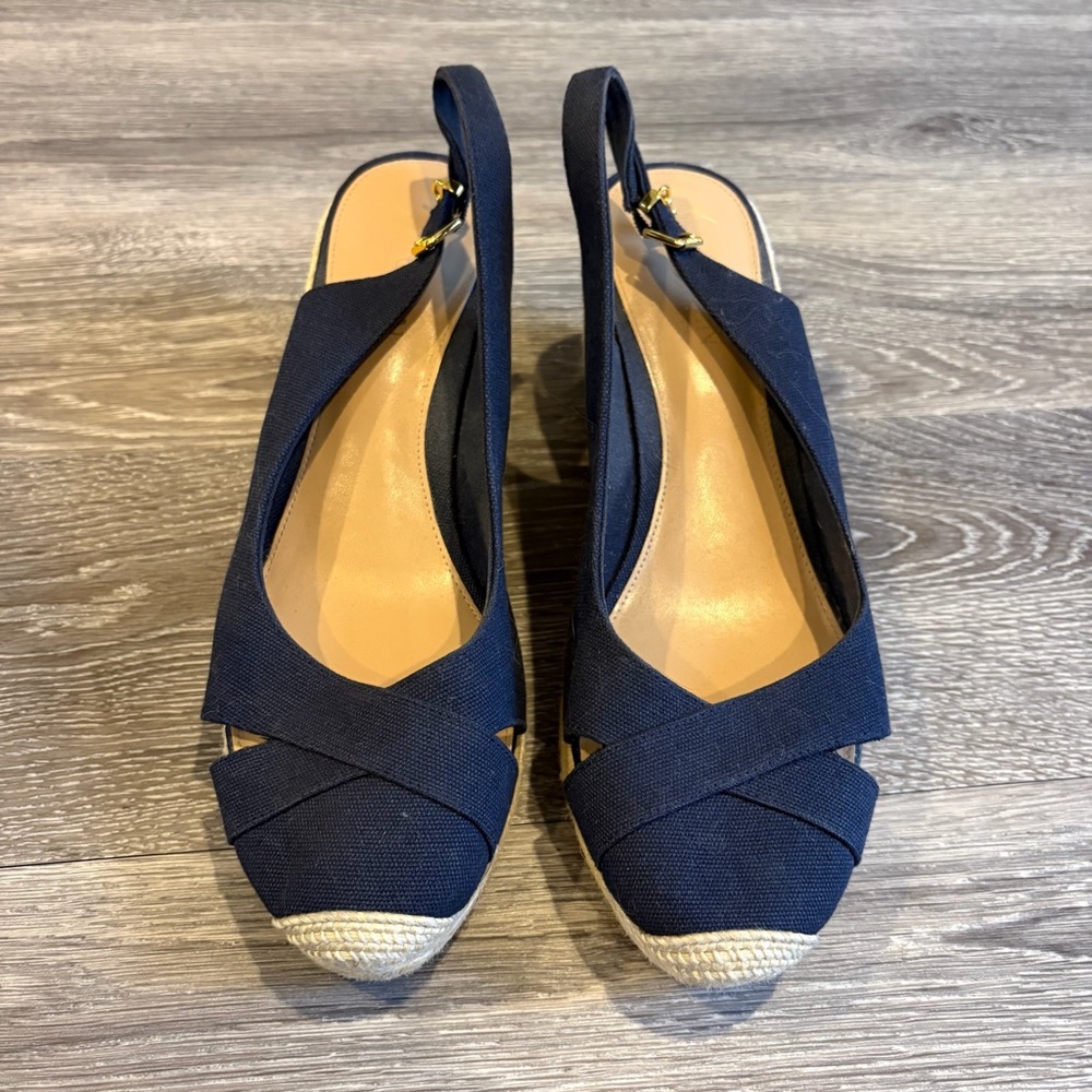 Lauren Ralph Lauren Navy Espadrille Wedge Slingback Sandals Sz 10